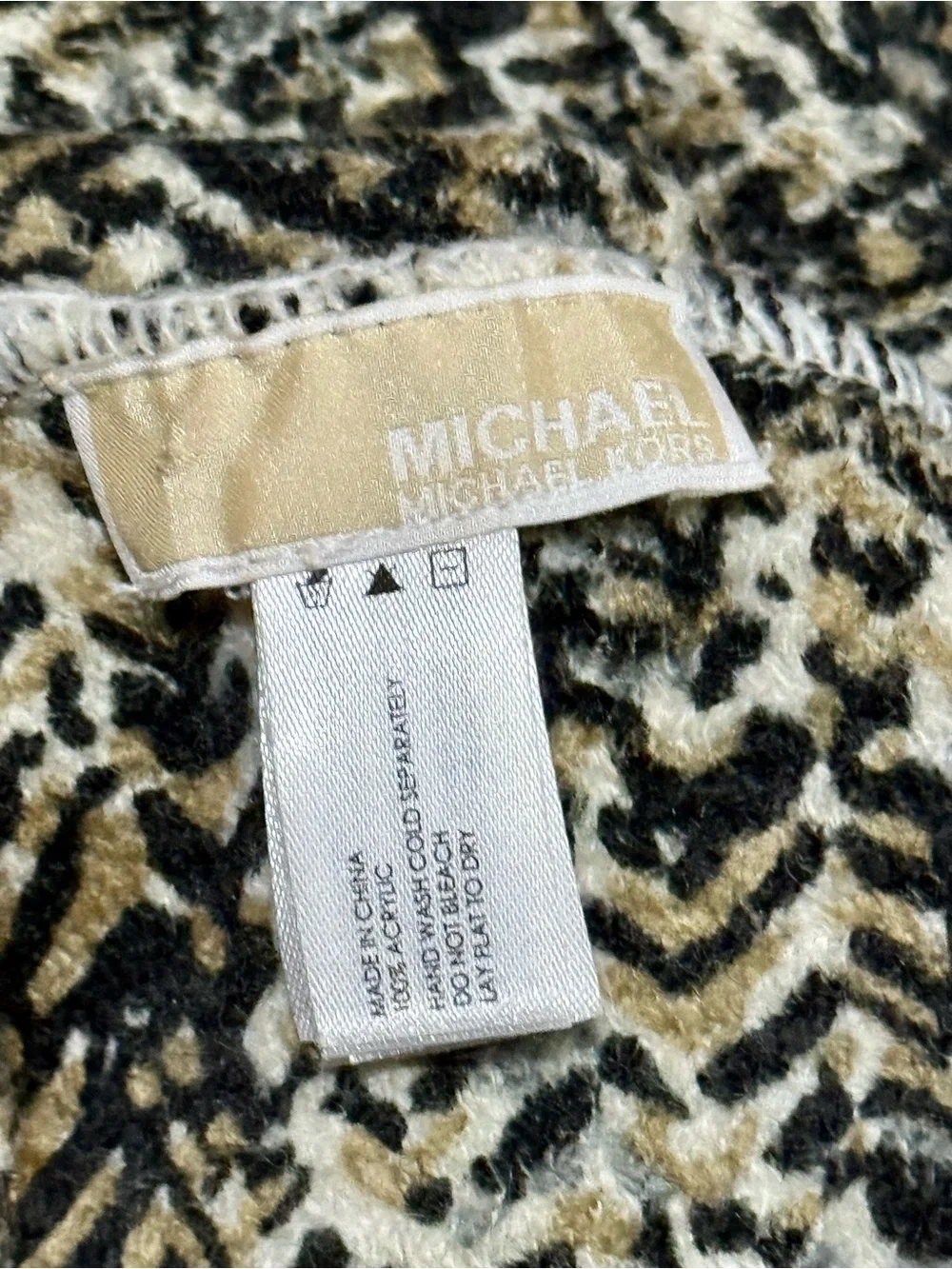 Michael Kors Infinity Scarf Knit Animal Print Black Cream Taupe One Size